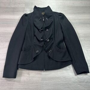 Idra Jacket‎ Womens Small Black Wool Ruffle Front Peplum Lined Anthropologie